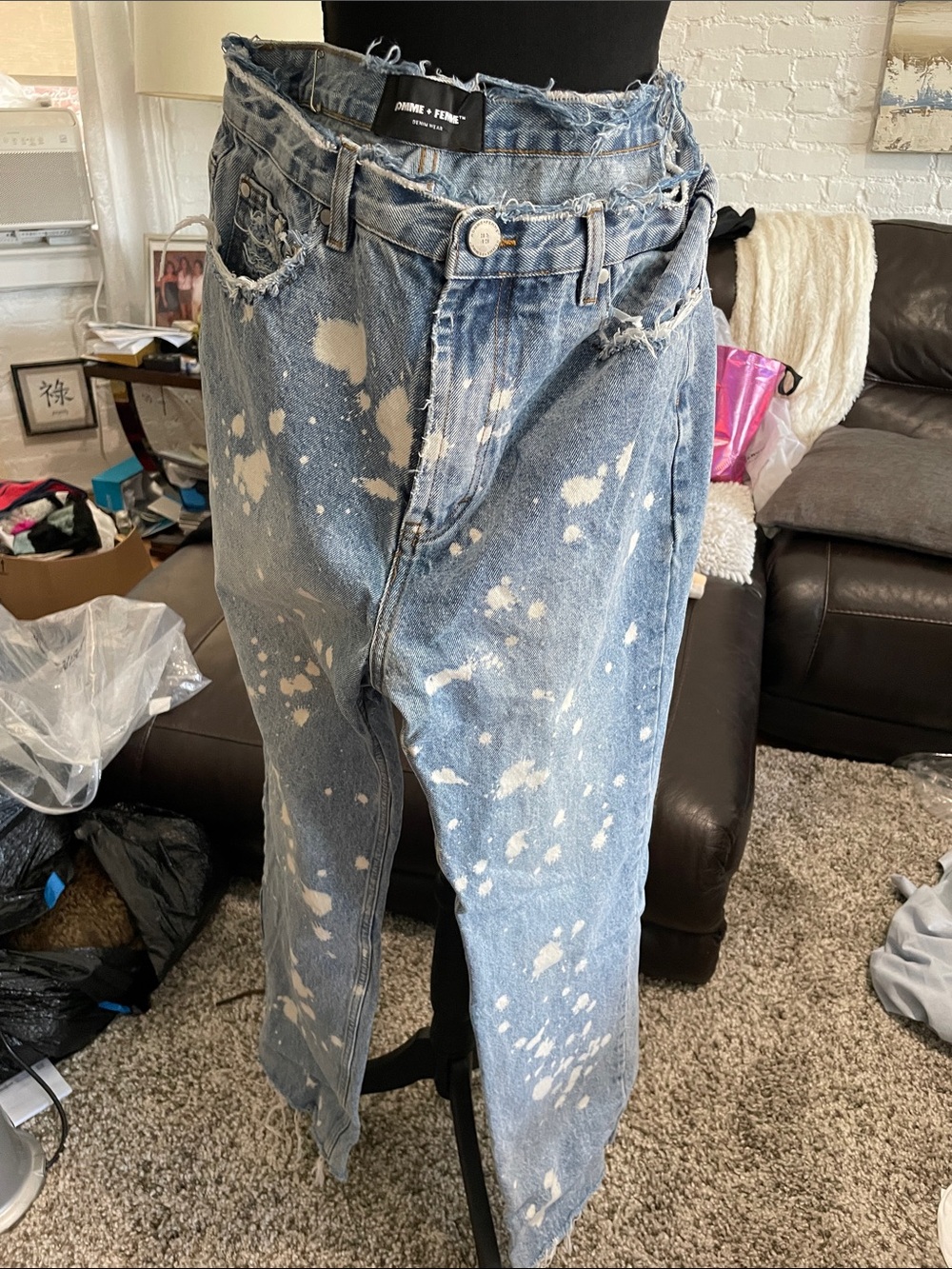 Relaxed Splatter-Effect Light Blue Men's Jeans